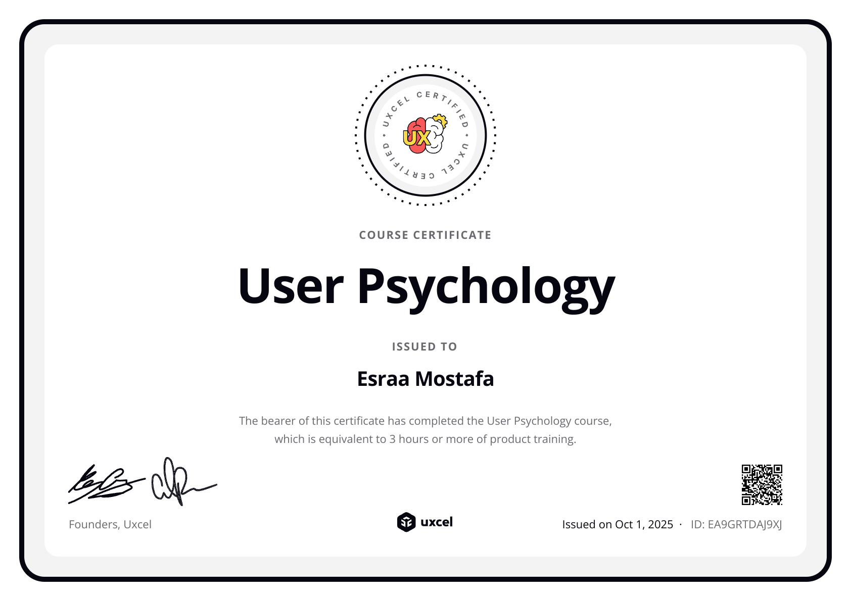 Esraa Mostafa's certificate